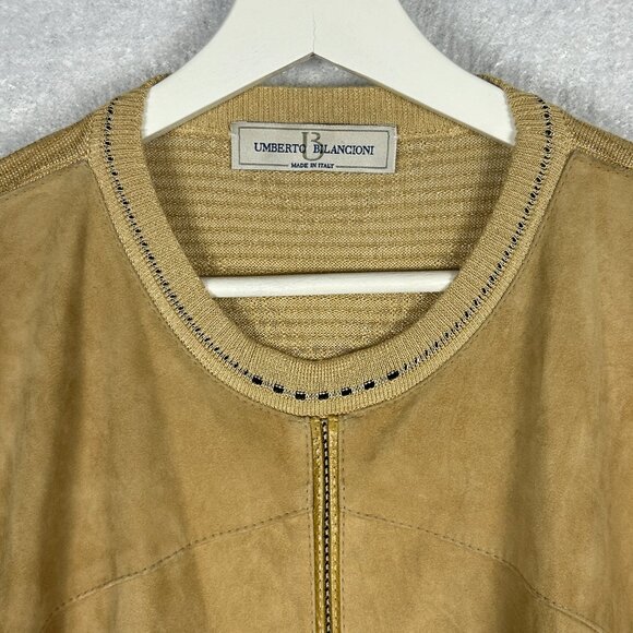 Umberto Bilancioni Sweater Men 52 Linen Blend Leather Pullover Italy Vintage Top - Picture 3 of 16